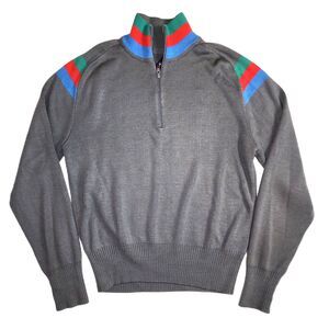 Vintage White Stag Grey Wool Blend Quarter Zip Pullover Sweater Size L
